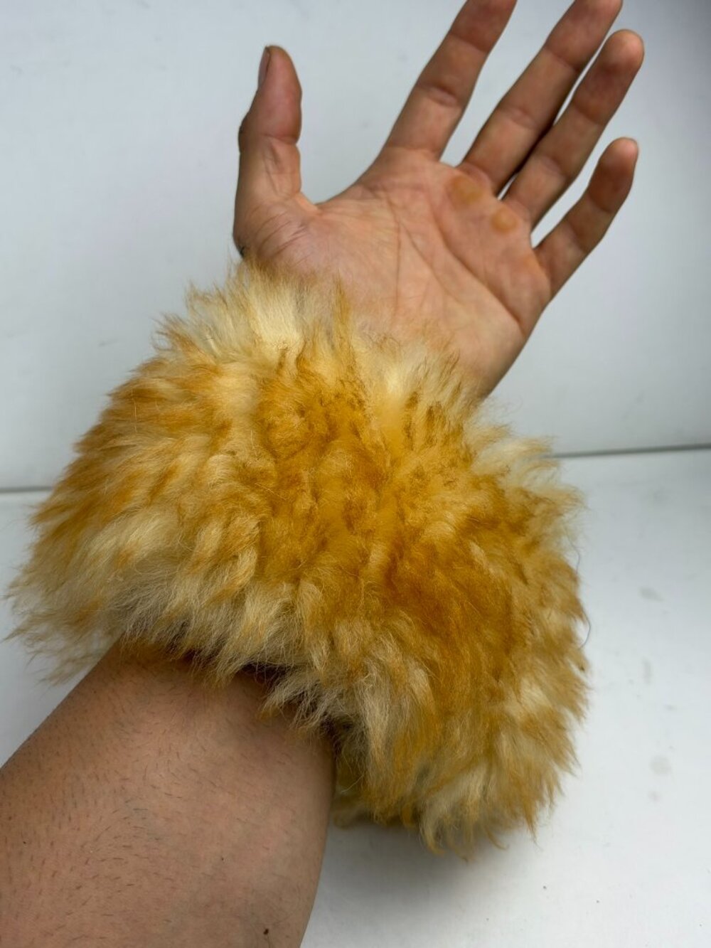 Vintage Honey Blonde Fur Wrist Cuff Hand Warmer Quilted Lining Sleeve Trim